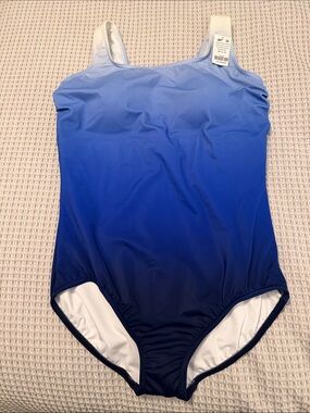 Lands End NavyOmbre One-Piece tank Swimsuit soft cup Size 18W NWT